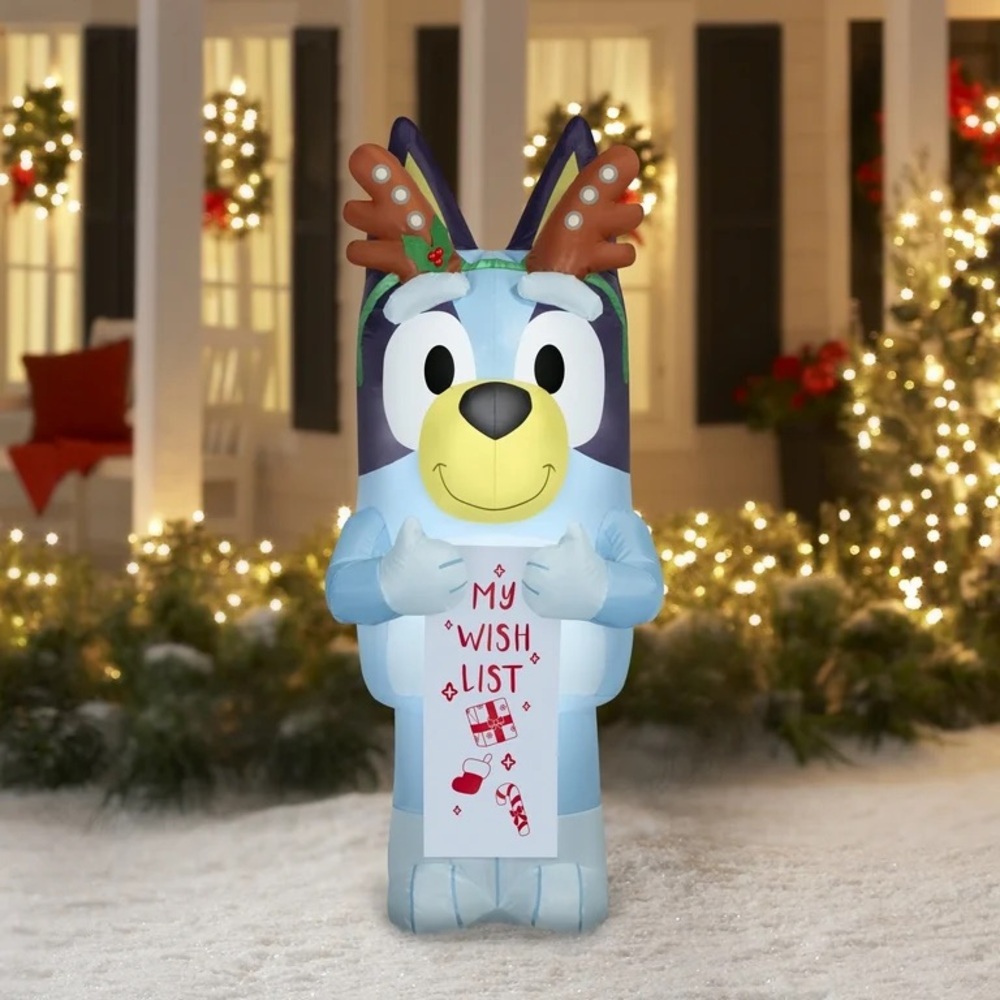 Bluey 5.5” Christmas Inflatable with Antlers and Wish list NWT Last One!